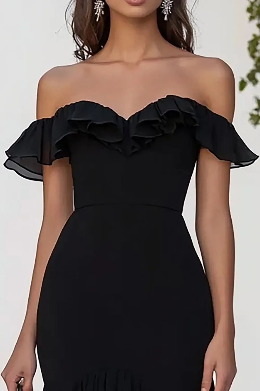 Black Off the Shoulder Formal Dress with Slit sold by Zapaka product image thumbnail 2