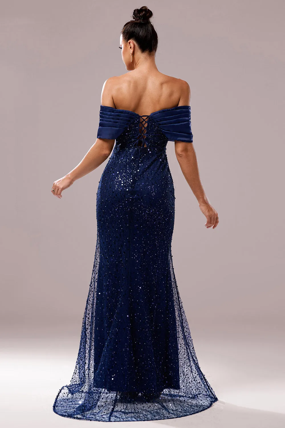 Sparkly Off The Shoulder Navy Mermaid Prom Dress sold by Zapaka product image thumbnail 2