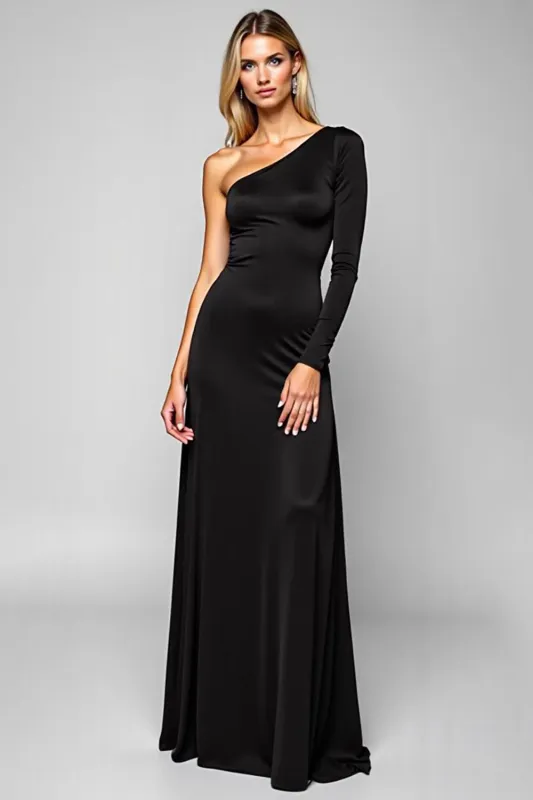 Black One Shoulder Long Formal Dress sold by Zapaka