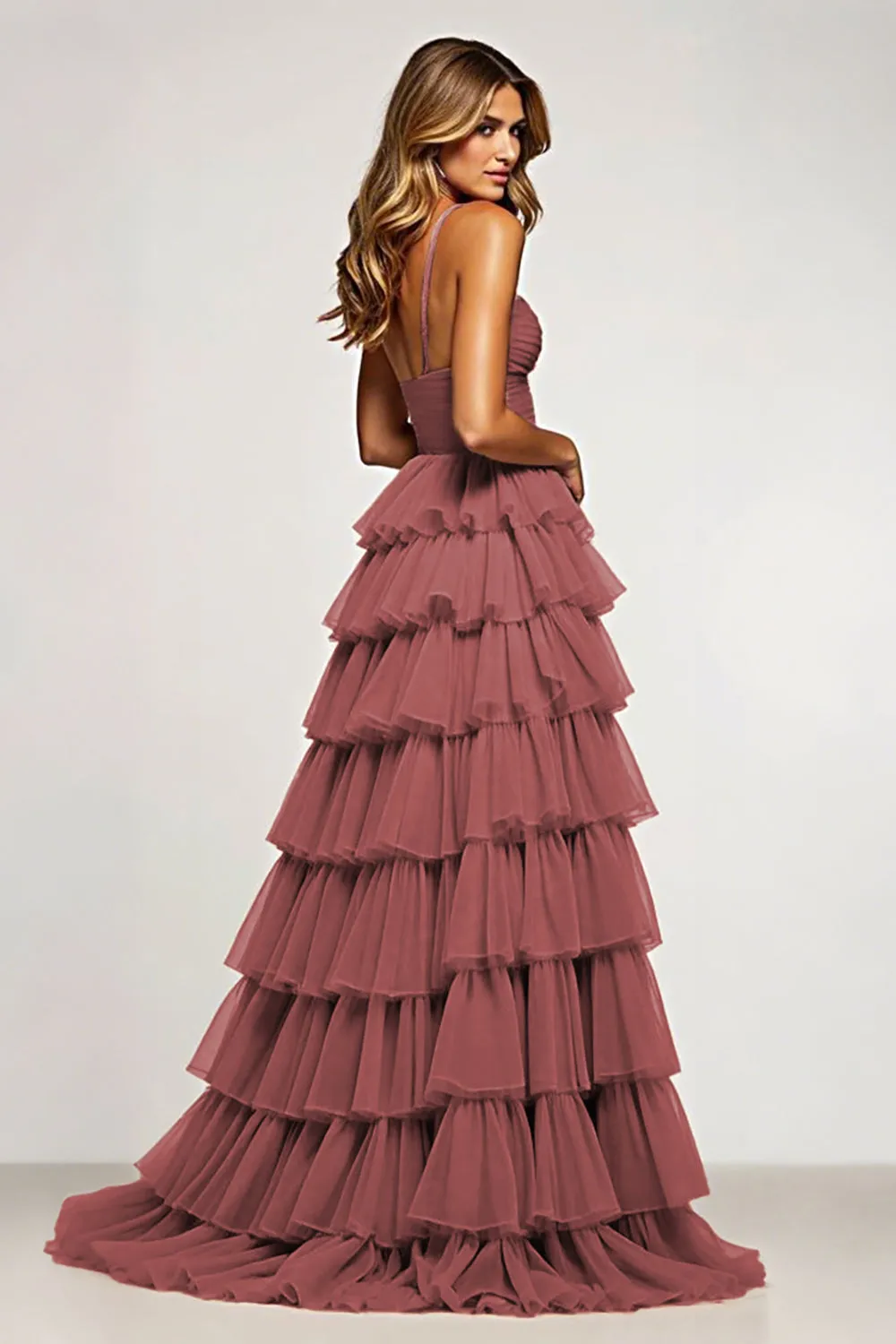 Desert Rose A Line Tulle Long Prom Dress with Ruffles sold by Zapaka product image thumbnail 2
