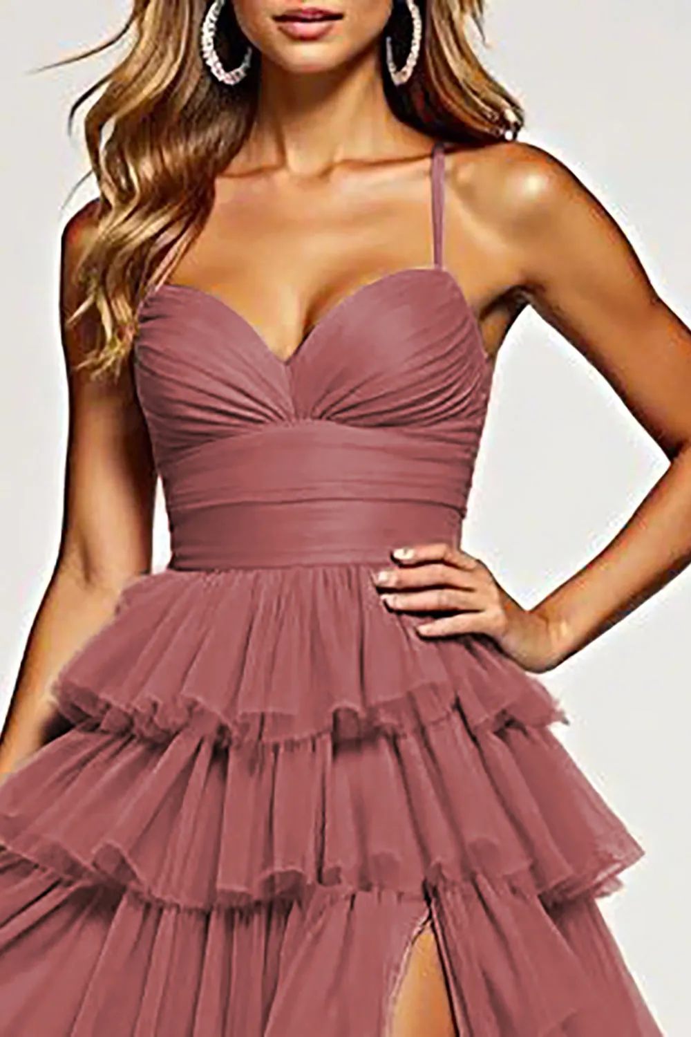 Desert Rose A Line Tulle Long Prom Dress with Ruffles sold by Zapaka product image thumbnail 3