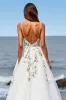 White Tulle A Line Maxi Boho Sweep Train Wedding Dress with Appliques sold by Zapaka