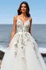 White Tulle A Line Maxi Boho Sweep Train Wedding Dress with Appliques sold by Zapaka