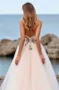 Blush A Line Tulle Boho Sweep Train Wedding Dress with Appliques sold by Zapaka