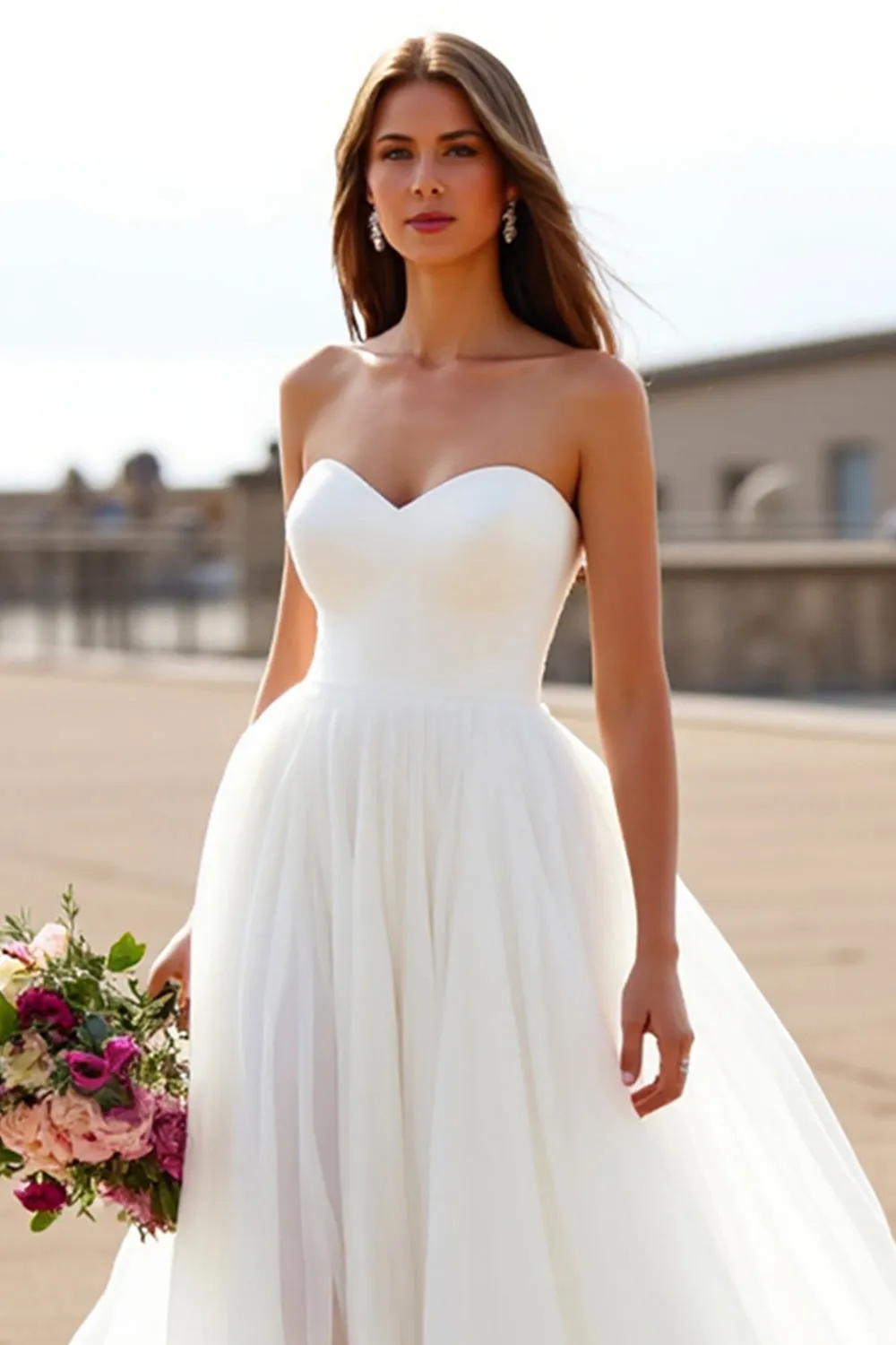 Strapless White Chiffon A Line Sweep Train Wedding Dress sold by Zapaka product image thumbnail 3