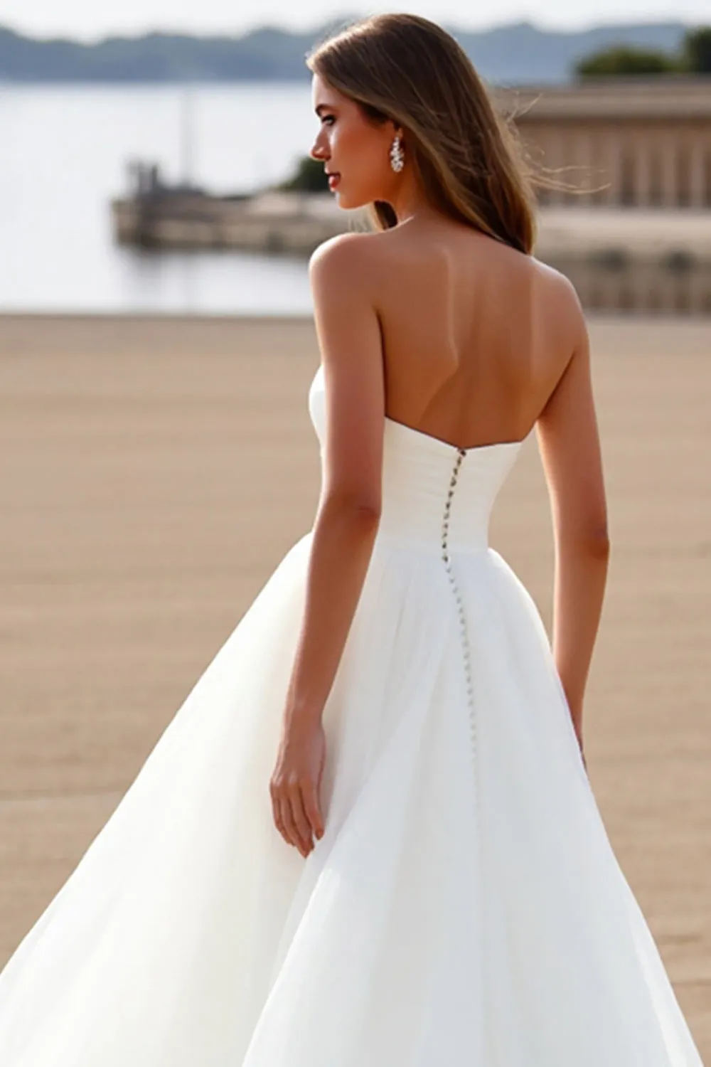 Strapless White Chiffon A Line Sweep Train Wedding Dress sold by Zapaka product image thumbnail 4