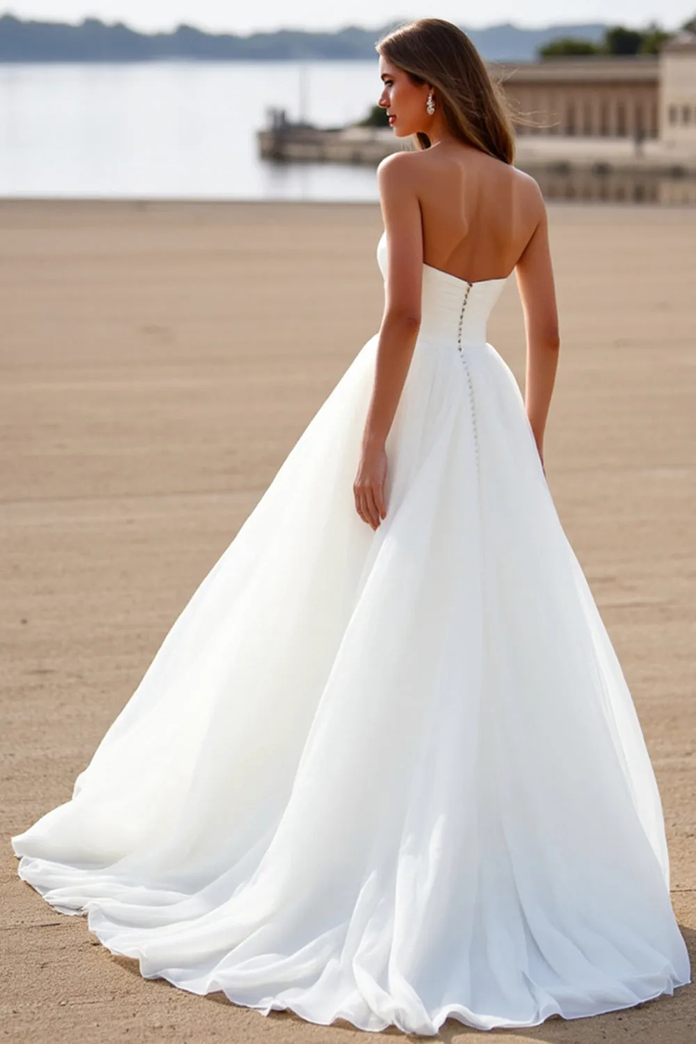 Strapless White Chiffon A Line Sweep Train Wedding Dress sold by Zapaka product image thumbnail 2