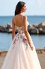 Blush Tulle A Line Boho Embroidered Sweep Train Wedding Dress sold by Zapaka