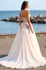 Blush Tulle A Line Boho Embroidered Sweep Train Wedding Dress sold by Zapaka