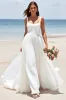 White Chiffon A Line Square Neck Boho Sweep Train Wedding Dress sold by Zapaka