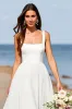 White Chiffon A Line Square Neck Boho Sweep Train Wedding Dress sold by Zapaka