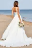 White Chiffon A Line Square Neck Boho Sweep Train Wedding Dress sold by Zapaka