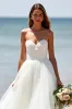 White Strapless A Line Tulle Boho Sweep Train Wedding Dress sold by Zapaka