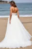 White Strapless A Line Tulle Boho Sweep Train Wedding Dress sold by Zapaka