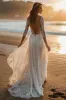 White Tulle Boho Sweep Train Wedding Dress with Appliques sold by Zapaka