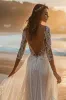 White Tulle Boho Sweep Train Wedding Dress with Appliques sold by Zapaka