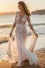White Tulle Boho Sweep Train Wedding Dress with Appliques sold by Zapaka