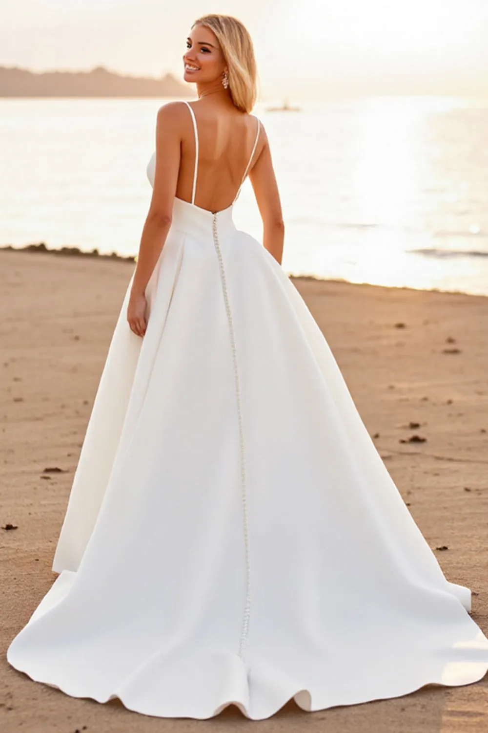 White A Line V-Neck High-Low Boho Wedding Dress sold by Zapaka product image thumbnail 2
