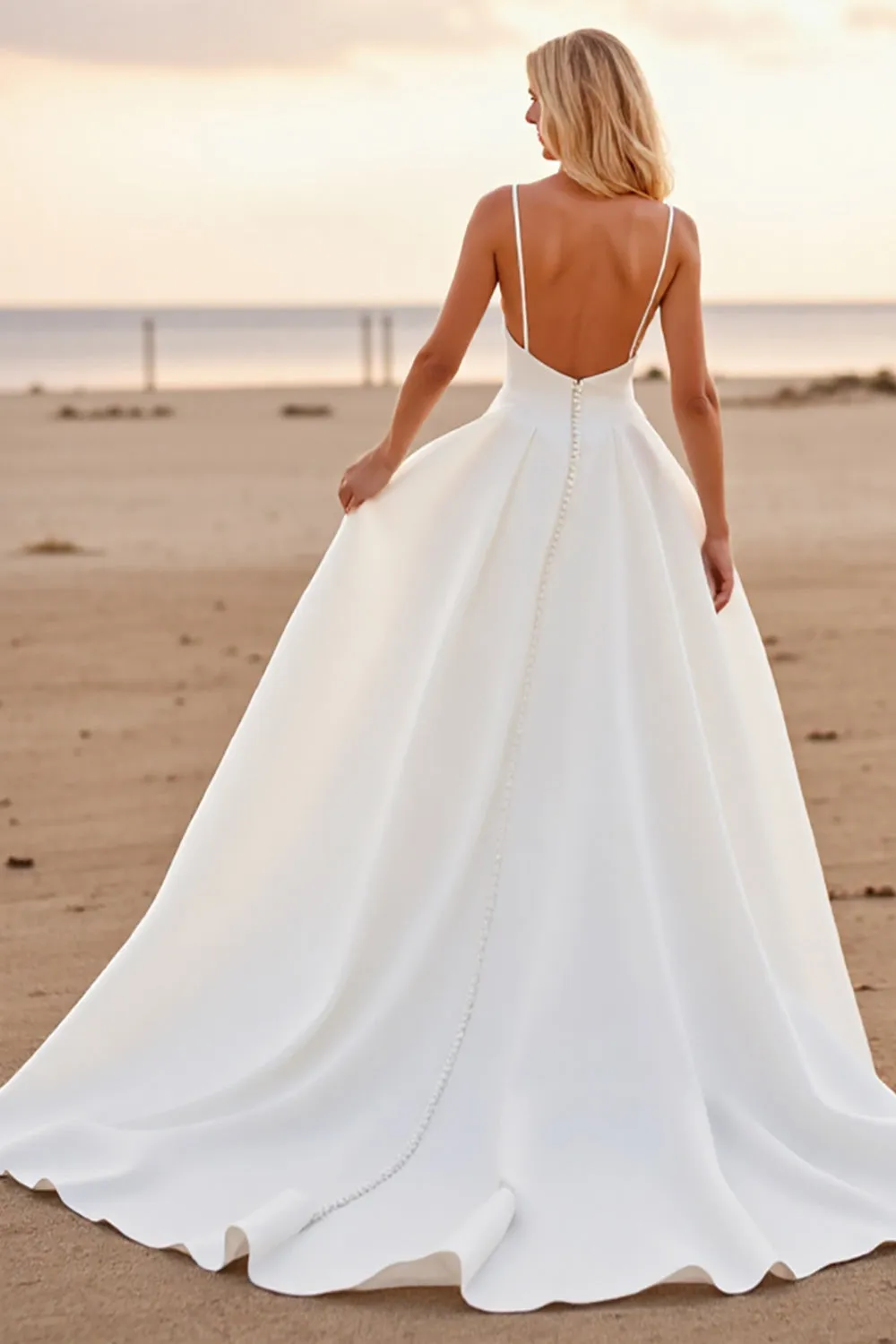 White A Line V-Neck High-Low Boho Wedding Dress sold by Zapaka product image thumbnail 3