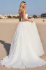 White Tulle A Line Boho Sweep Train Wedding Dress with Appliques sold by Zapaka