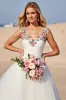White Tulle A Line Boho Sweep Train Wedding Dress with Appliques sold by Zapaka