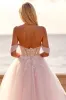 Blush Off the Shoulder Tulle Sweep Train Boho Wedding Dress with Appliques sold by Zapaka