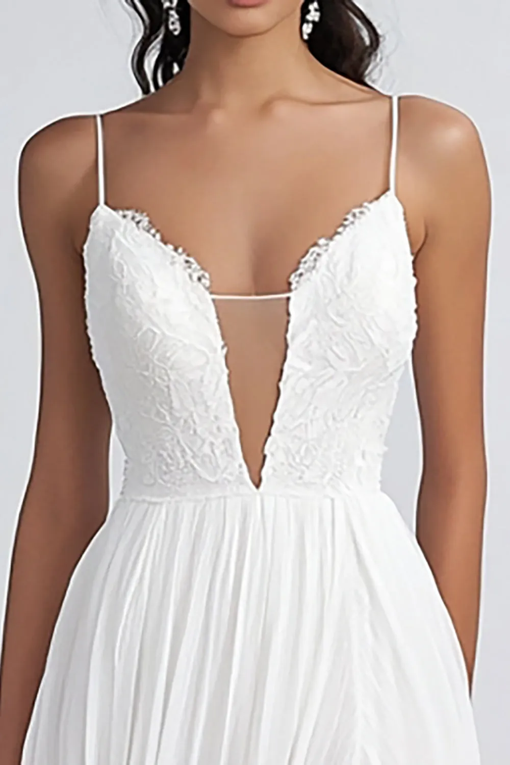 White A Line Spaghetti Straps Chiffon Wedding Dress With Slit sold by Zapaka product image thumbnail 2