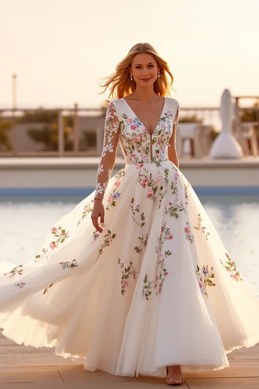 White A Line Wedding Dress with Appliques sold by Zapaka