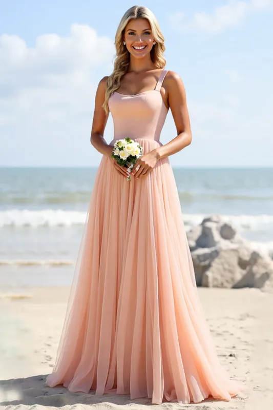 Blush Chiffon A Line Long Bridesmaid Dress sold by Zapaka