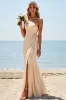 Apricot Chiffon Mermaid One Shoulder Long Bridesmaid Dress with Slit sold by Zapaka
