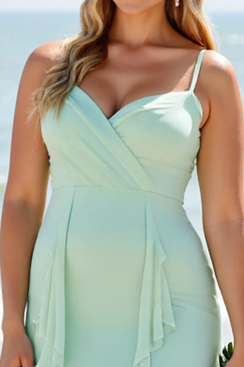 Mint Green Chiffon A Line Long Bridesmaid Dress with Ruffles sold by Zapaka product image thumbnail 3