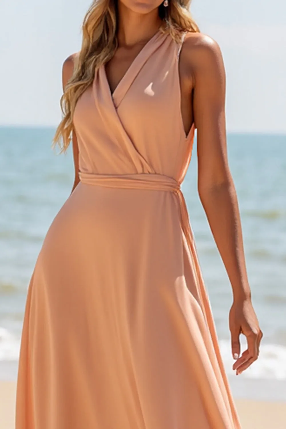 Sunset Chiffon V-Neck A Line Long Bridesmaid Dress sold by Zapaka product image thumbnail 2