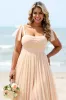 Apricot A Line Chiffon Spaghetti Straps Long Bridesmaid Dress with Slit sold by Zapaka