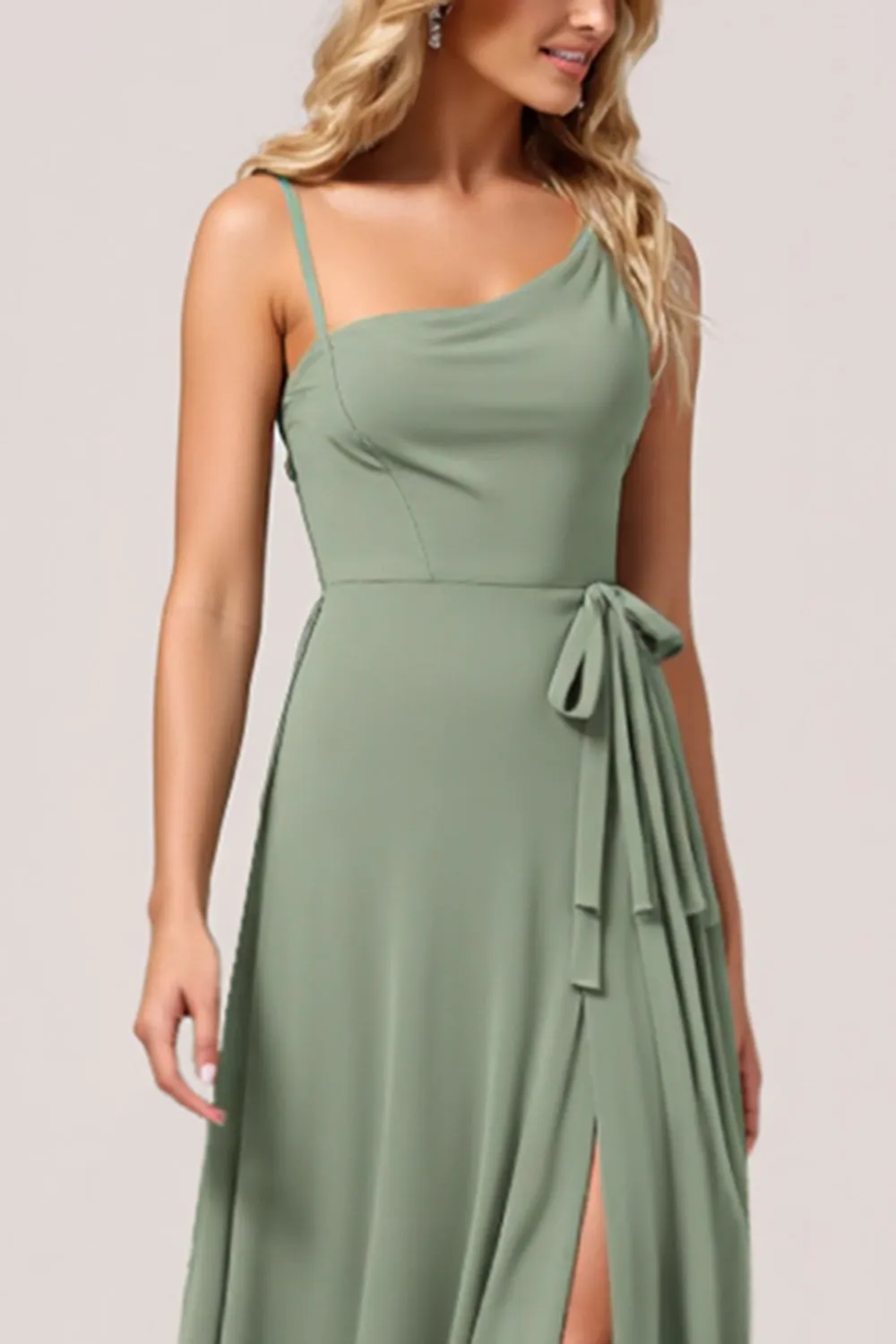 Eucalyptus Chiffon A Line Long Bridesmaid Dress with Slit sold by Zapaka product image thumbnail 4