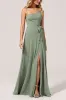 Eucalyptus Chiffon A Line Long Bridesmaid Dress with Slit sold by Zapaka