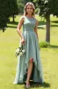 Sage Green Chiffon A Line High-Low Bridesmaid Dress with Ruffles sold by Zapaka
