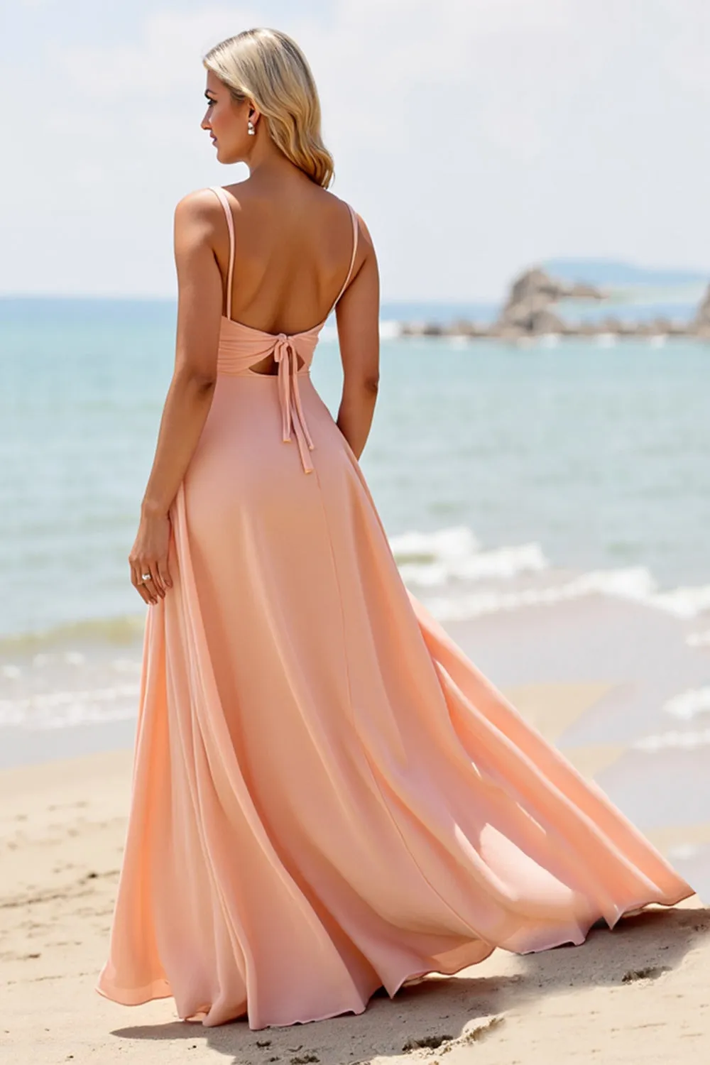 Sunset Chiffon A Line Long Bridesmaid Dress with Slit sold by Zapaka product image thumbnail 2