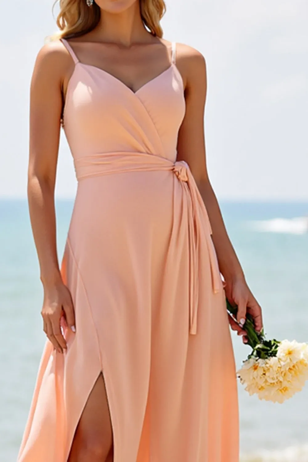 Sunset Chiffon A Line Long Bridesmaid Dress with Slit sold by Zapaka product image thumbnail 3
