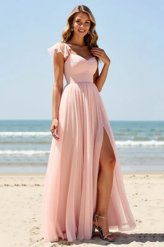 Blush A Line Long Bridesmaid Dress with Slit sold by Zapaka