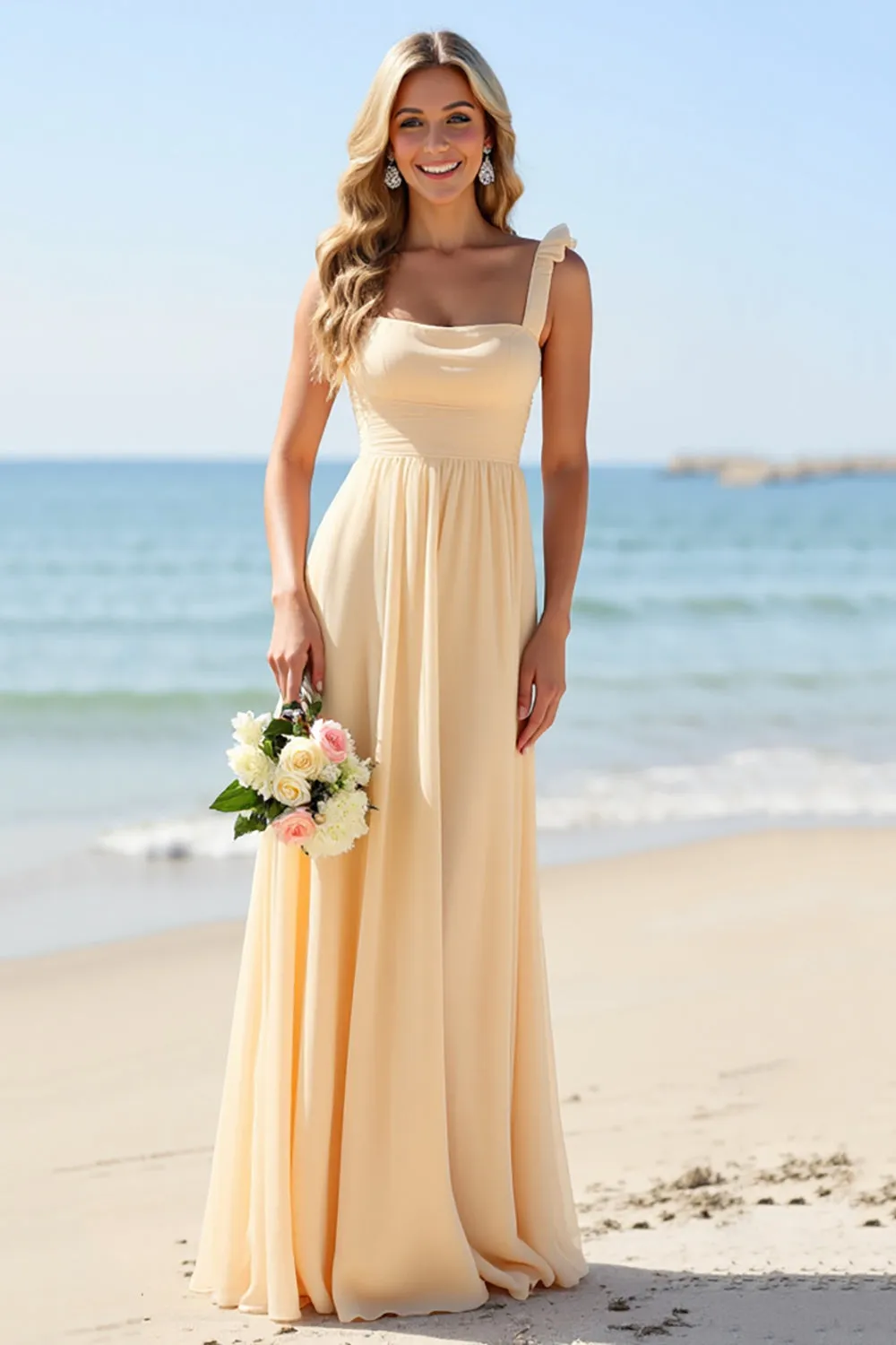 Daffodil A Line Chiffon Long Bridesmaid Dress sold by Zapaka
