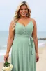 Sage Green Plus Size Chiffon Spaghetti Straps Long Bridesmaid Dress sold by Zapaka