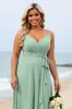 Sage Green Plus Size Chiffon Spaghetti Straps Long Bridesmaid Dress sold by Zapaka