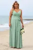 Sage Green Plus Size Chiffon Spaghetti Straps Long Bridesmaid Dress sold by Zapaka