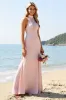 Candy Pink Halter Long Bridesmaid Dress sold by Zapaka