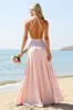 Candy Pink Halter Long Bridesmaid Dress sold by Zapaka