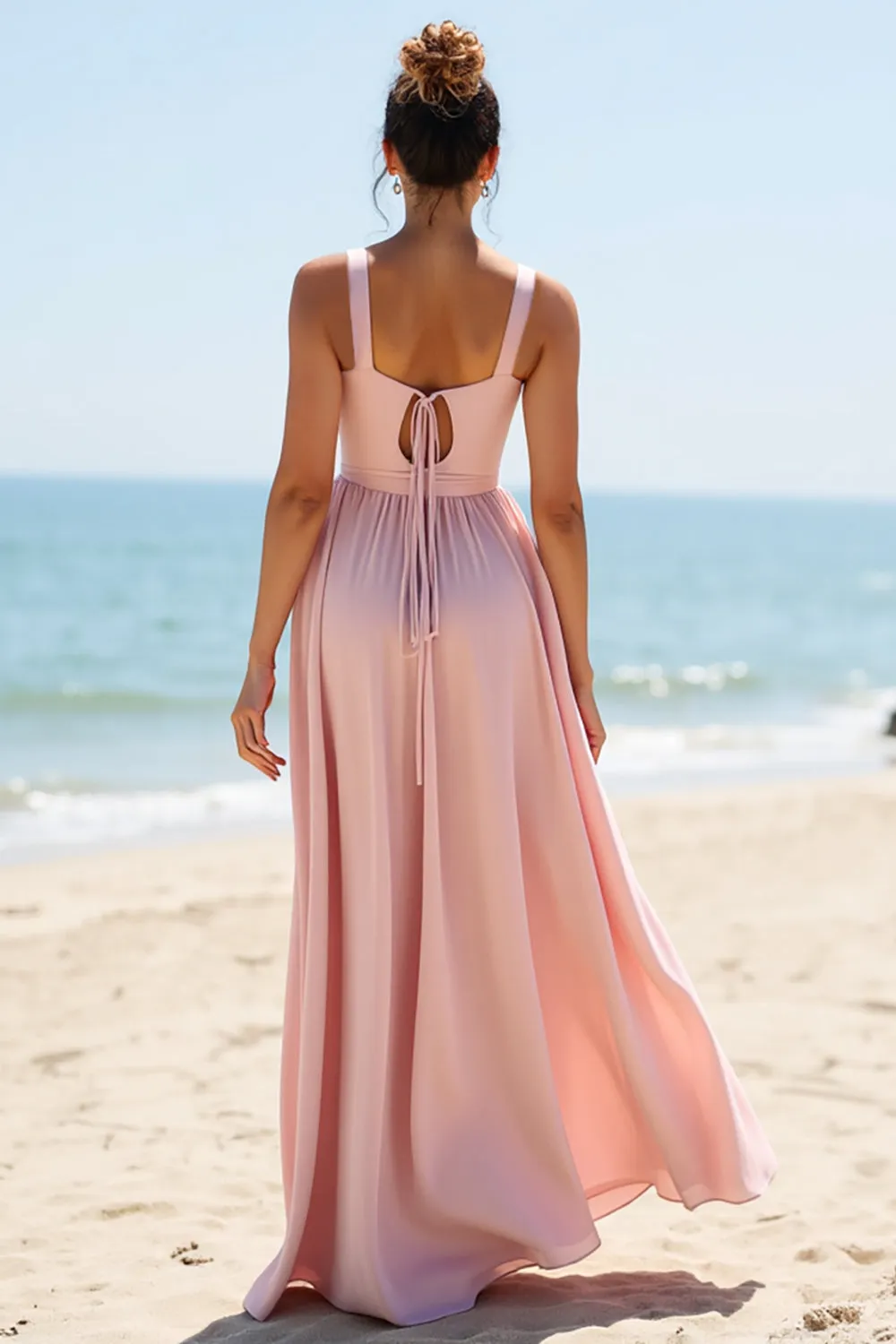 Candy Pink A Line V-Neck Chiffon Bridesmaid Dress sold by Zapaka product image thumbnail 2