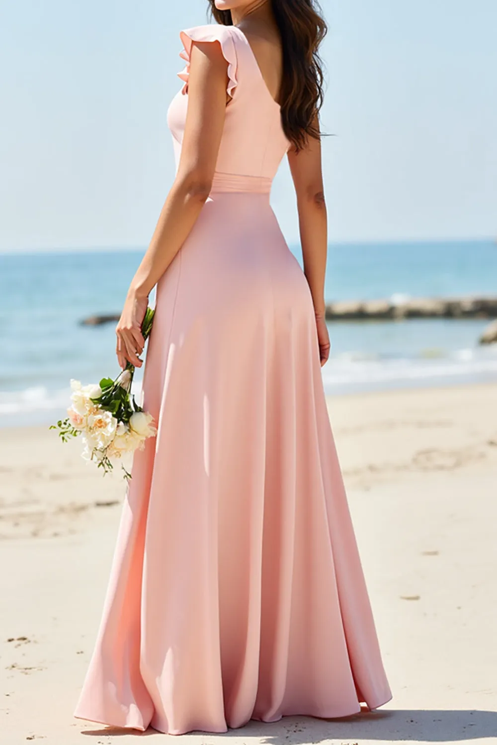 Blush A Line One Shouolder Bridesmaid Dress With Slit sold by Zapaka product image thumbnail 2