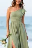 One Shoulder Dusty Sage A Line Bridesmaid Dress With Slit sold by Zapaka