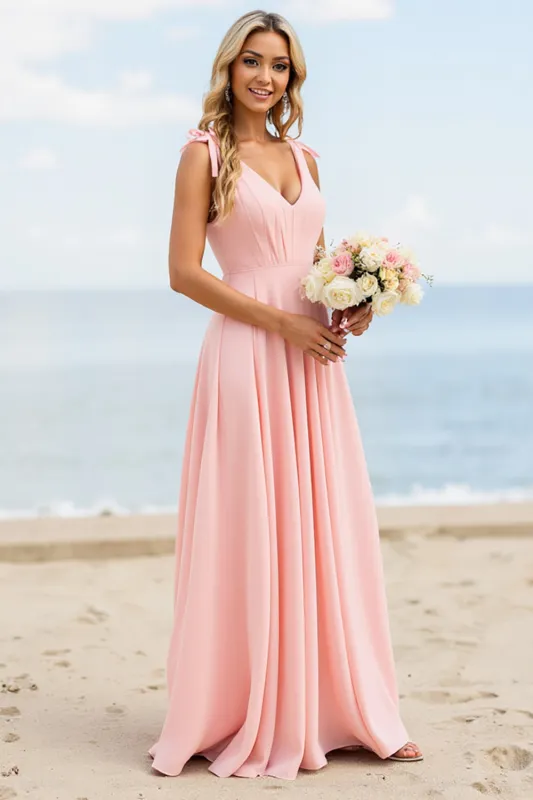 Chiffon A Line Candy Pink Bridesmaid Dress sold by Zapaka