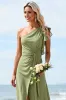 One Shoulder A Line Dusty Sage Bridesmaid Dress With Slit sold by Zapaka